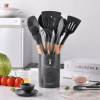 Silicone Kitchen Utensil Set — Wooden Handle Cooking Tools