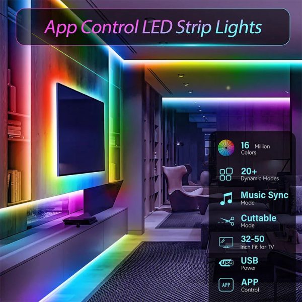 S2bdc772508c844d2b7dcfa547ce8f8d2D.jpg RGB LED Strip Lights USB Music Sync - App Controlled Colors