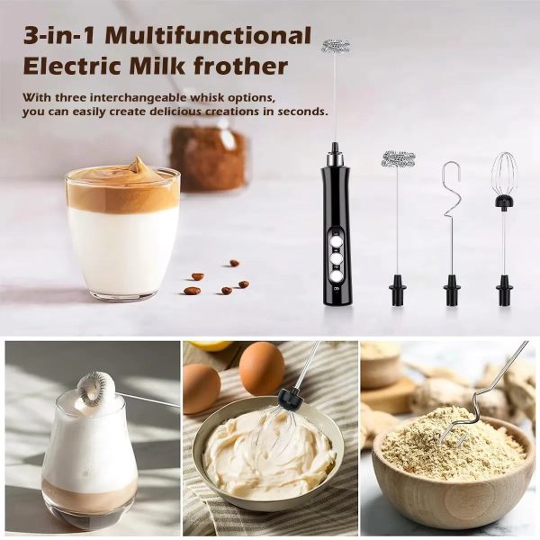 S62a835b4ac054a5e96c17241cc4bd5ca0.jpg Electric Milk Frother — Rechargeable 3-Speed Handheld Foam Maker