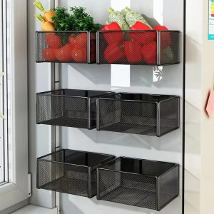 S95d080f2f2884b5c97df13adf5837ee4V.jpg Magnetic Fridge Organizer Rack — Spice Shelf with Hooks