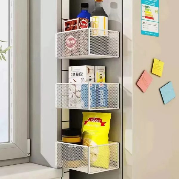 Magnetic Fridge Organizer Rack — Spice Shelf with Hooks