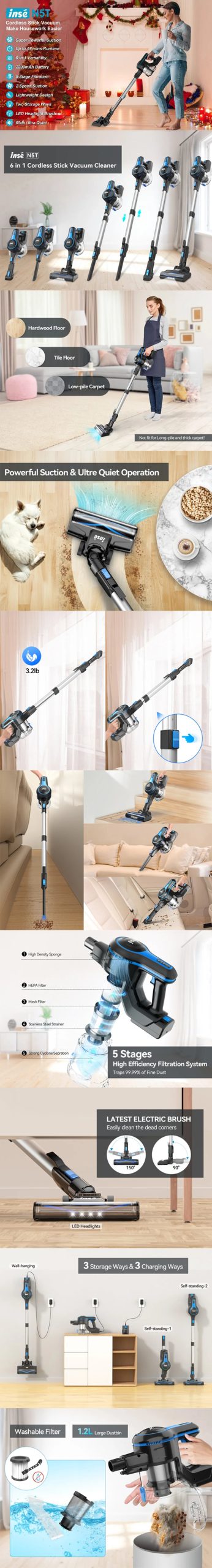 Handheld Vacuum for Pet Hair — INSE 6-in-1 Cordless