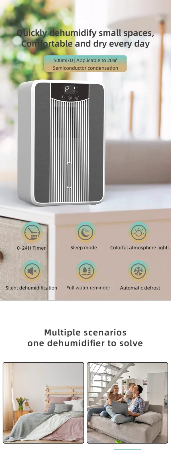 Moisture Absorber Dehumidifier — 42oz Silent with Colorful Lights