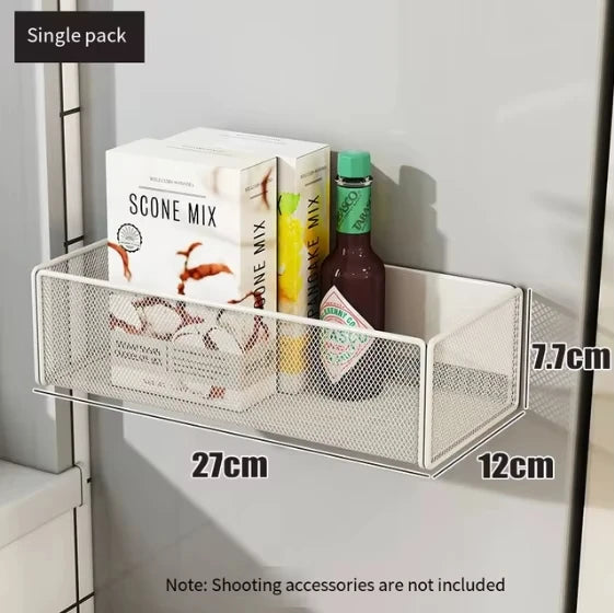 Magnetic Fridge Organizer Rack — Spice Shelf with Hooks