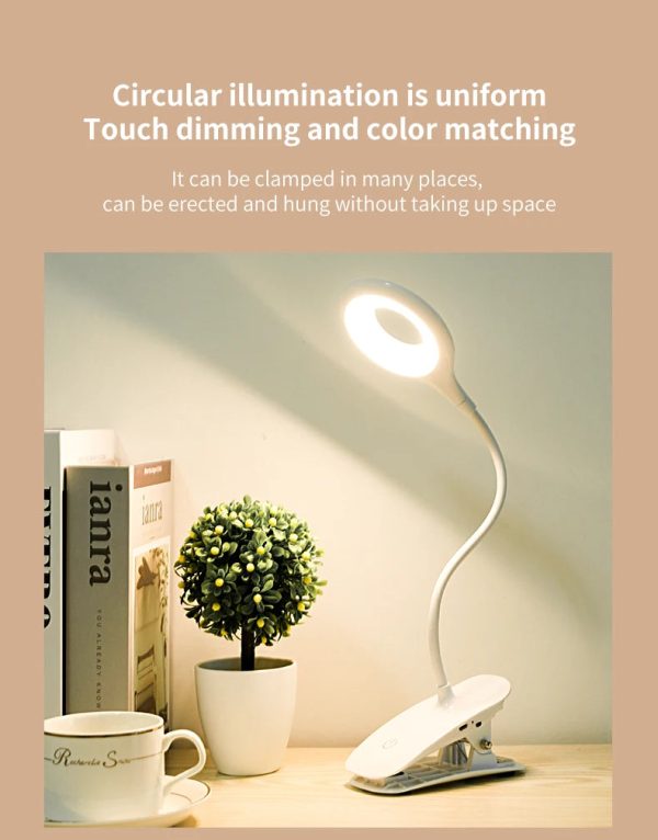 LED Desk Lamp — Clip-On USB Rechargeable Touch Dimming