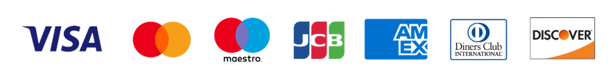 Visa, Mastercard, Maestro, JCB, American Express, Diners Club, and Discover